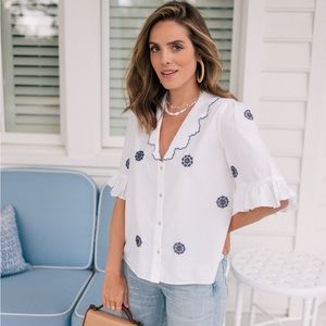 Zara Blogger Fave Embroidered Button Down Top Sz S